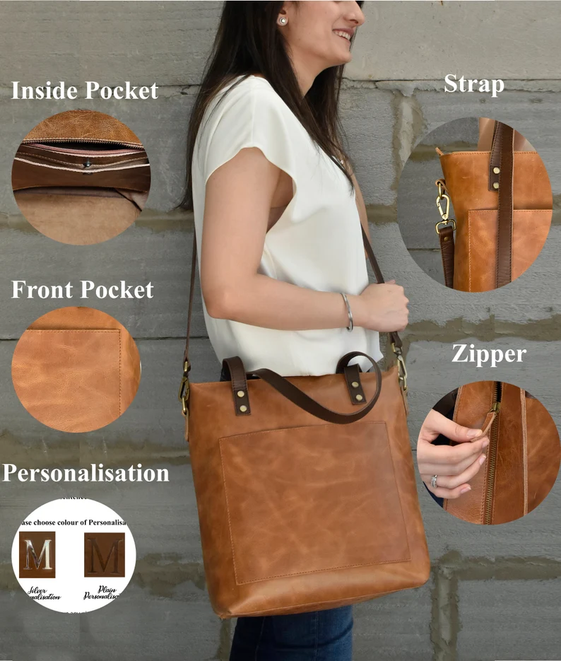 Brown Leather Tote Bag For Woman Leather Purse Anniversary Gift 2 