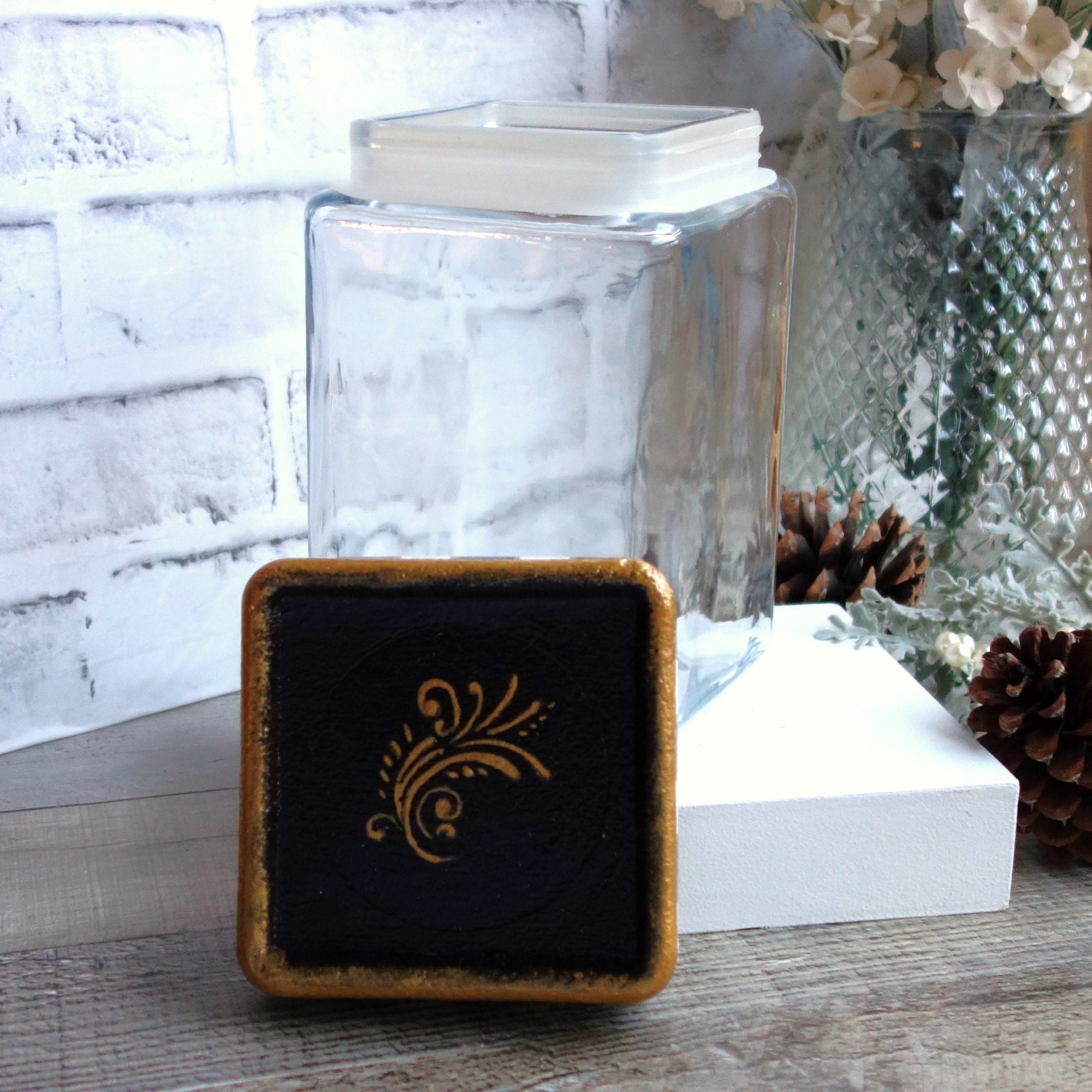 Courtly Checked Vintage Glass Jar Vintage Glass Canister 3 