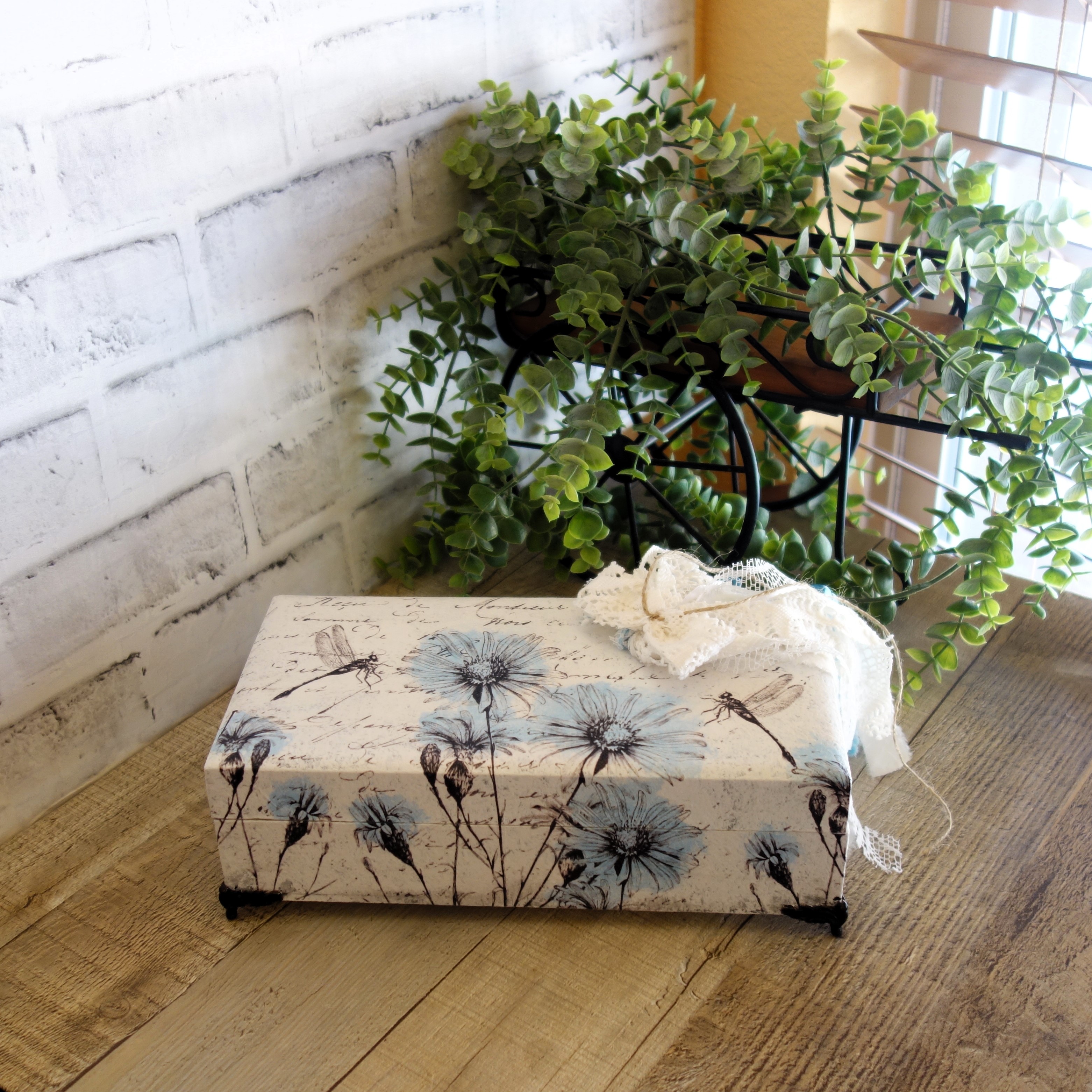 Jewelry Storage Box Vintage Dragonfly Watercolor Blue 5 