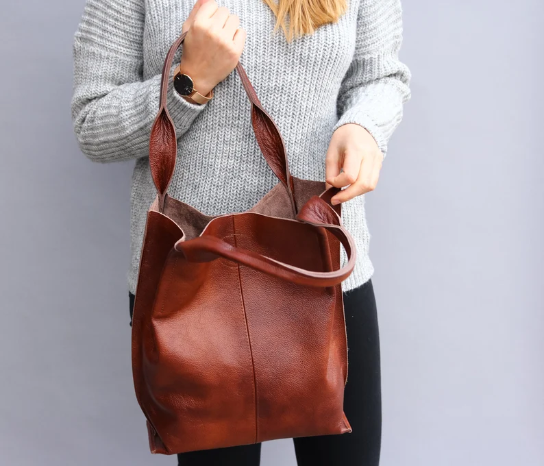 Leather Shopper Bag, Leather Tote Bag, Large Handbag, Large Tote Bag, Shoulder Bag