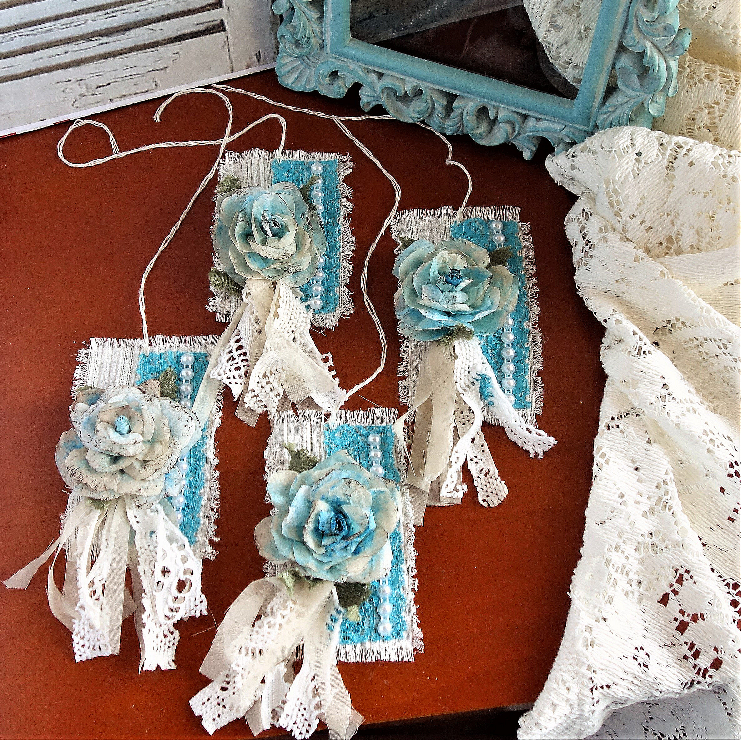 Tags Blue Rose Decorative Drawer Pull Tags Mirror Tags Lampshade Tags Gift Tags 2 