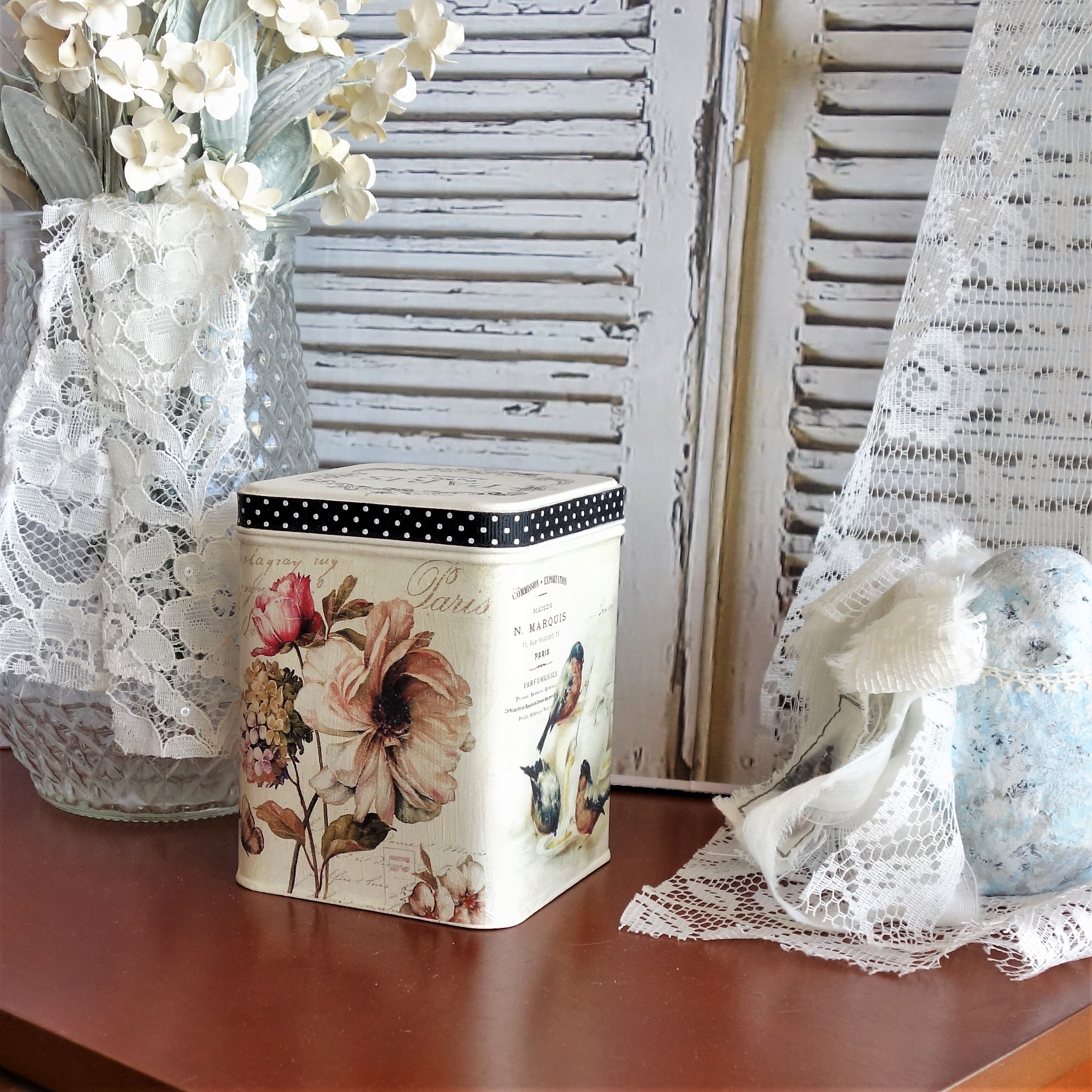 Vintage Bird Decorative Tea Box Tin French Birds Storage Tin 3 