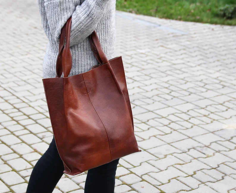Leather Shopper Bag, Leather Tote Bag, Large Handbag, Large Tote Bag, Shoulder Bag 4 