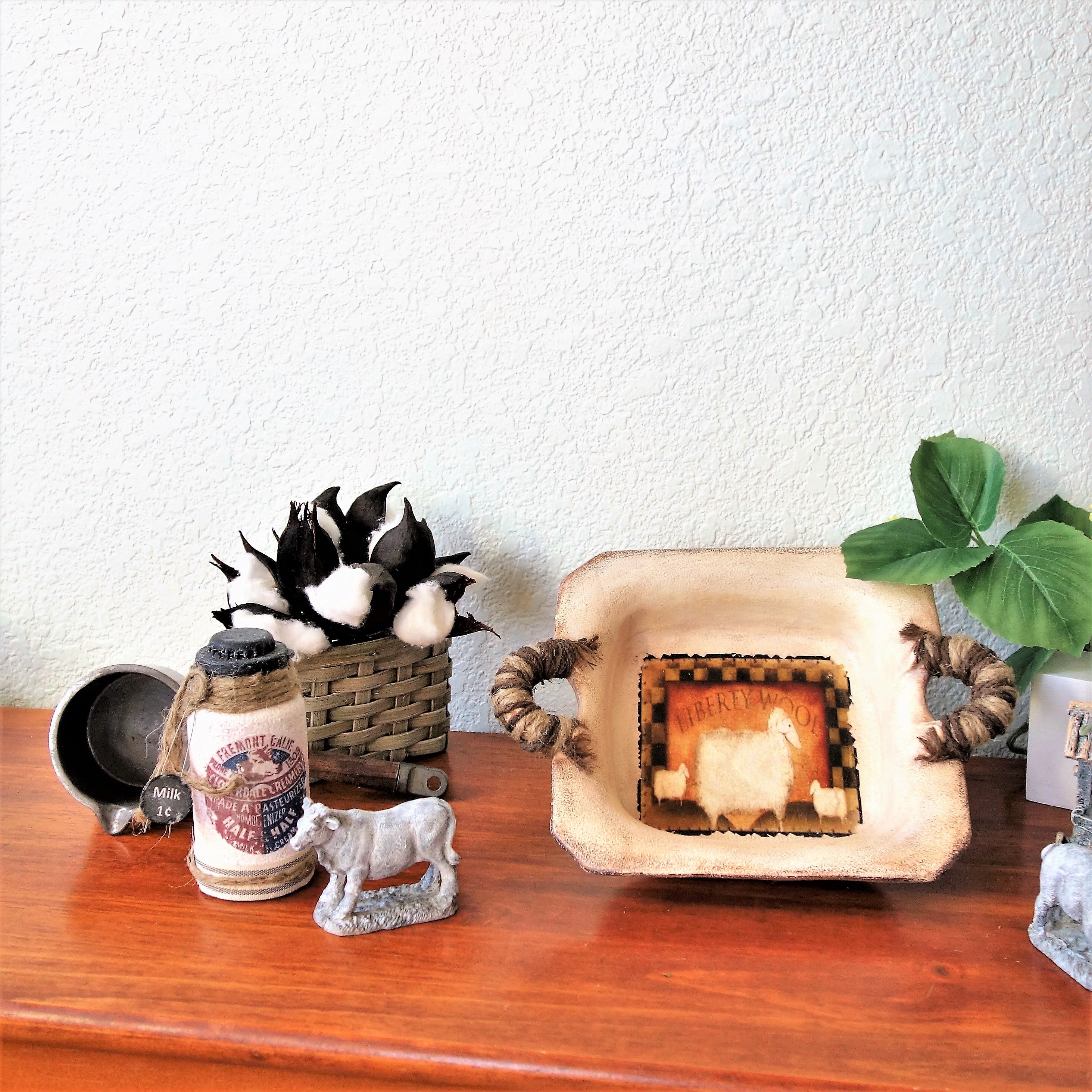 Primitive Sheep Decor Dough Bowl Pottery Bowl Rustic Sheep Bowl 3 