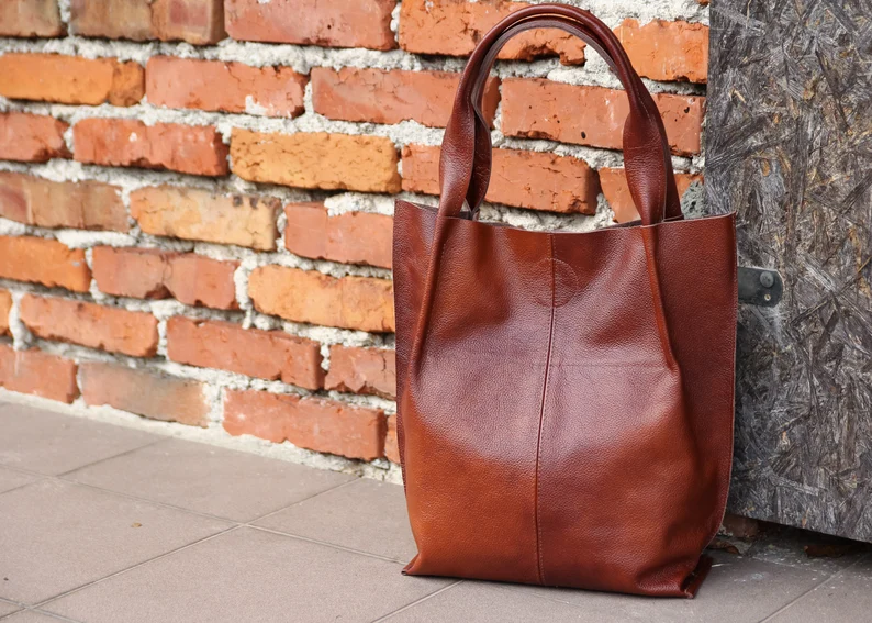 Leather Shopper Bag, Leather Tote Bag, Large Handbag, Large Tote Bag, Shoulder Bag 5 
