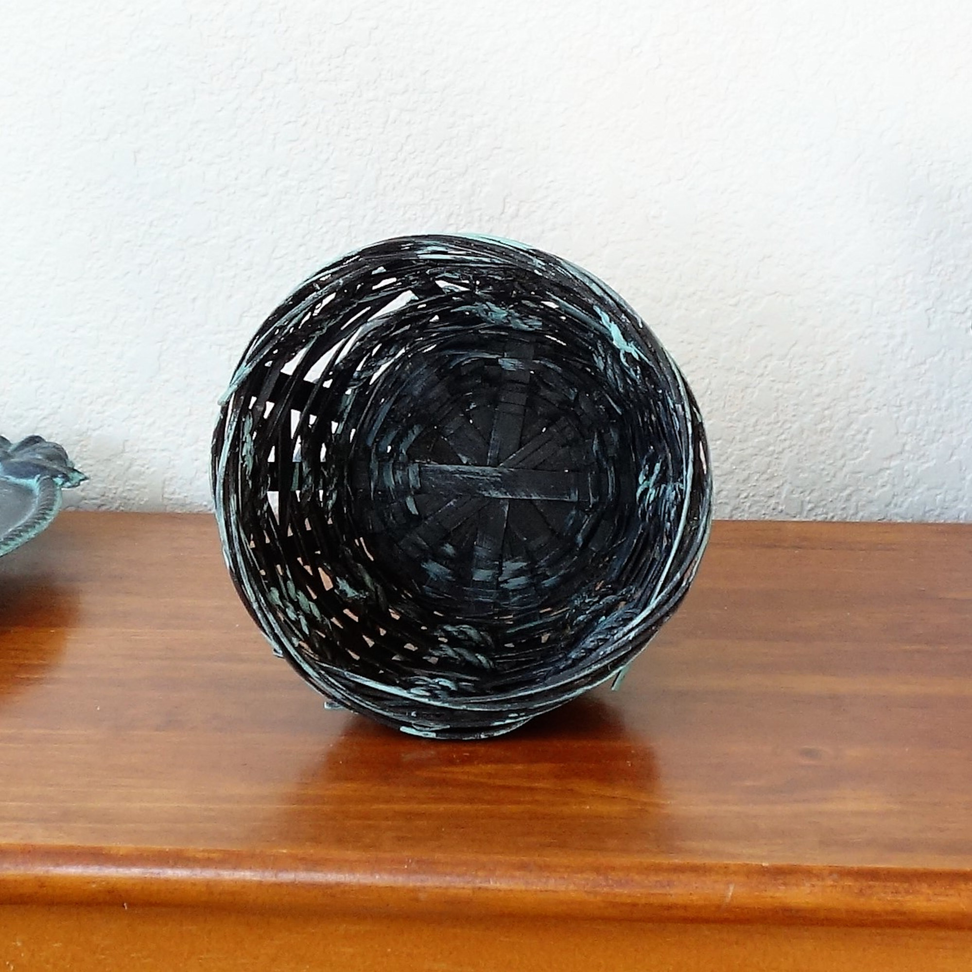 Basket Black And Teal Rope Wrapped Basket With White Carnations 4 