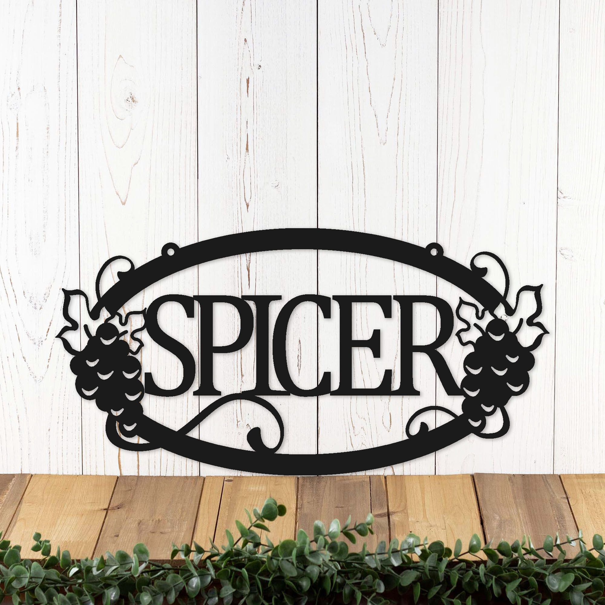 Custom Oval Family Name Metal Sign with Tuscan Grapevines & Scrolls, Italian Wine Grapes Wall Decor, Country Vineyard Farmhouse Steel Plaque