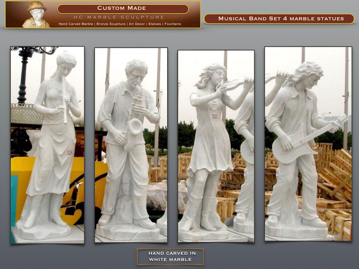 Musical Band, Set of 4 Statues playing an instrament 2 