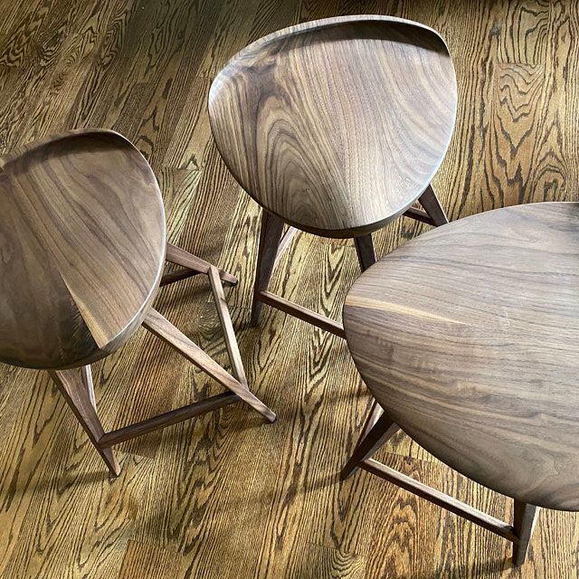 Modern Swiveling Walnut Tractor Seat Stools 5 