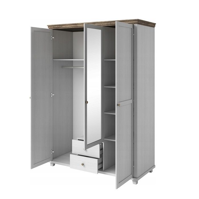 Wardrobe with 3 doors and mirror, (Abisko Ash/Lefkas Oak)