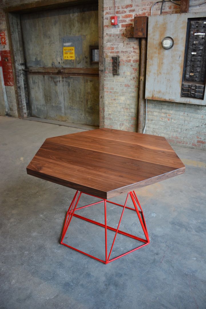 Modern Hexagon Dining Table With Extension Top In Walnut And