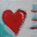 Original Acrylic Red Heart Painting Canvas, 8" X 8" 4 small