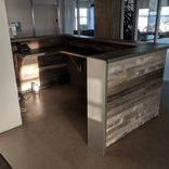 Silvered Reclaimed Barnwood And Stainless Steel Reception Desk 4 small