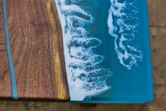 Ocean Epoxy Dining Table With Wooden Legs 30" X 60" 4 small