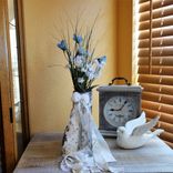 Blue Bird Songbirds Vintage Clay Vase With Wildflowers 6 small