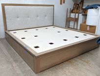 White Oak Storage Platform Bed With Padded Headboard 4 small