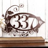 Oval Metal House Number Sign with Vines and Fleur De Lis, 3 Digit 1 small