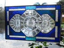 Stained Glass Window Panel, Depression Glass Transom Window, Recycled Federal Glass Columbia Plate 2 small