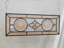 Pink Cherry Blossom Depression Glass Stained Glass Plate Panel, Antique Stained Glass Window Transom 1 small