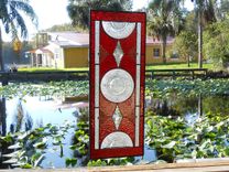 Depression Glass Plate Valance, Antique Stained Glass Transom Window, Federal Glass Heritage Pattern 3 small