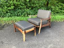 Mid Century Modern Upholstered Lounge Chair And Ottoman 1 small
