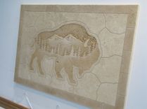 Etched Tile Travertine Buffalo Mural 3 small