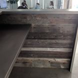 Silvered Reclaimed Barnwood And Stainless Steel Reception Desk 5 small