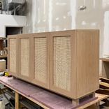 Coastal Charm White Oak Media Center With Rattan Doors 2 small
