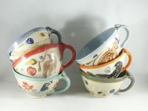 Set Of Two: Handmade Pottery Bowl With Handle Or Soup Mug, Latte Cup 2 small