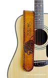 Hand Tooled Lion Adjustable Leather Guitar Strap 1 small