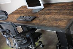 Modern Industrial I-Beam Desk, Vintage Desk With I-Beam Bases, Desk With Reclaimed Wood 3 small
