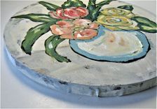 Original Round Acrylic Still Life Painting, Floral Wall Art, 12" Diameter 4 small