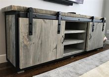 Rustic Industrial Barn Board / Media Stand / Tv / Entertainment Stand W/ Sliding Doors 3 small