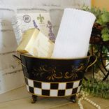 Vintage Check Small Towel Caddy Holder Black And White Check Vanity Organizer 6 small