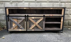 Rustic Industrial Barn Board Media Stand / Tv Stand W/ Sliding Barn Doors 5 small