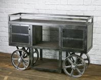 Reclaimed Wood Industrial Trolley Bar Cart - Storage Console, Sofa Table, Tv Stand. 1 small
