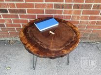 Round Live Edge Coffee Table- Claro Walnut- Dark Wood- Coffee Table- Mid Century- Tree Slice- Log 1 small