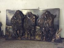 Bison Charging, Relief Metal Sculpture 3 small