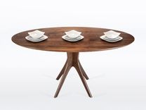 Oval Dining Table With Mid Century Modern Pedestal Base "Kapok" 4 small