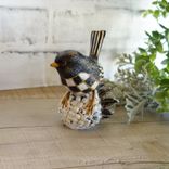 Vintage Checked Songbird Figurine Hand Painted Black And White Checks Decor 3 small
