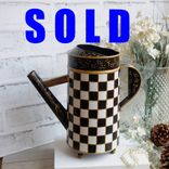 Courtly Vintage Watering Can Checked Tea Pot Decor Black And White Checks Vase 1 small