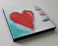 Original Acrylic Red Heart Painting Canvas, 8" X 8" 5 small