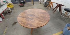 Kristin's Stained Beech Modern Tricky Tripod 54 Inch Diameter Dining Table 5 small