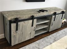 Rustic Industrial Barn Board / Media Stand / Tv / Entertainment Stand W/ Sliding Doors 5 small