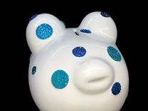 Blue Polka Dot Crystallized Piggy Bank Boys Newborn Bling European Crystals 6 small
