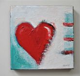 Original Acrylic Red Heart Painting Canvas, 8" X 8" 1 small