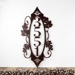 Vertical Metal House Number Sign with Autumn Oak Leaves and Vines 1 small