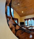 Eye-Catching Round Cherry Burl Wall Mirror - 28.5” 5 small