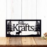 Personalized Metal Family Name Plaque with Moose and Pine Trees 1 small