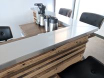 Reclaimed Wood Slat Reception Desk 2 small